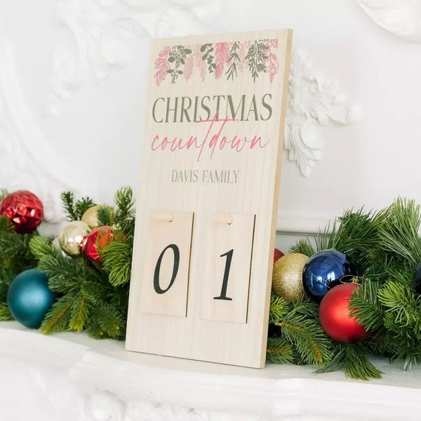 Personalized Wooden Countdown Calendar Sign - Pine Foliage