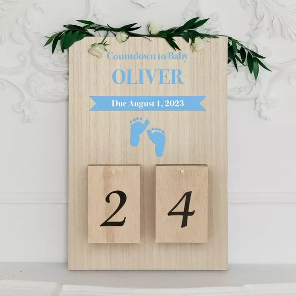 Personalized Wooden Countdown Calendar Sign - Countdown to Baby