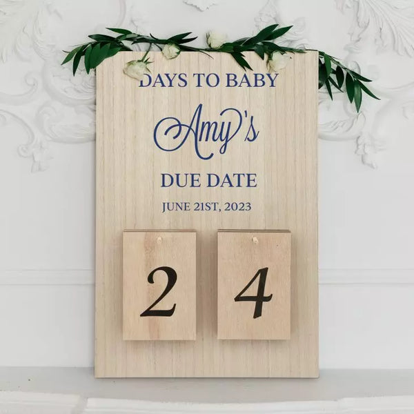 Personalized Wooden Countdown Calendar Sign - Days to Baby