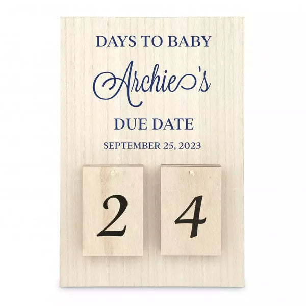 Personalized Wooden Countdown Calendar Sign - Days to Baby