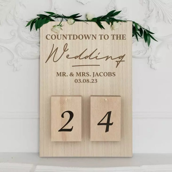 Personalized Wooden Countdown Calendar Sign - Countdown to Wedding