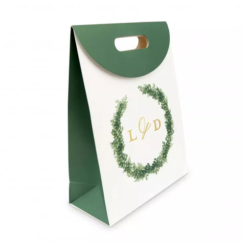 Personalized Greenery Wreath Paper Gift Bag With Handles - Love Wreath Initial