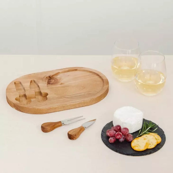 Personalized Wood & Slate Serving Board Set - Script Monogram