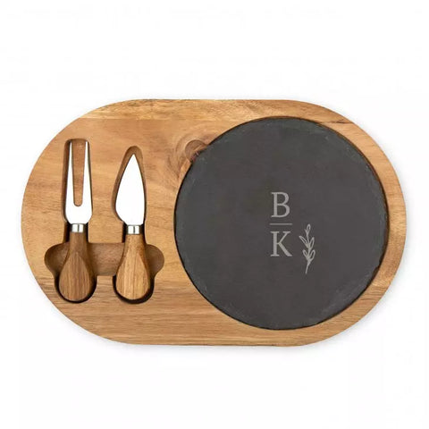 Personalized Wood & Slate Serving Board Set - Rustic Love Monogram