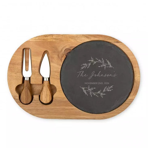 Personalized Wood & Slate Serving Board Set - Signature Script