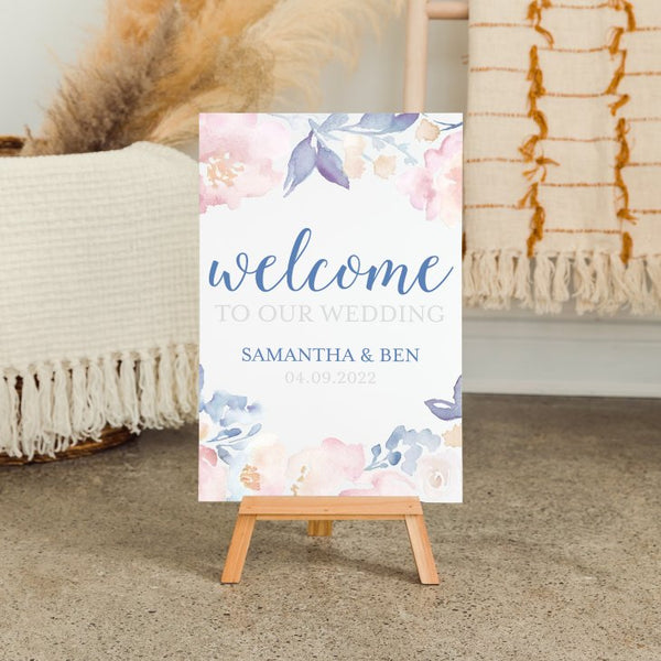 Personalized Wooden 12” x 18” Wedding Sign - Welcome Floral