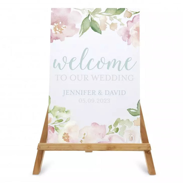 Personalized Wooden 12” x 18” Wedding Sign - Welcome Floral