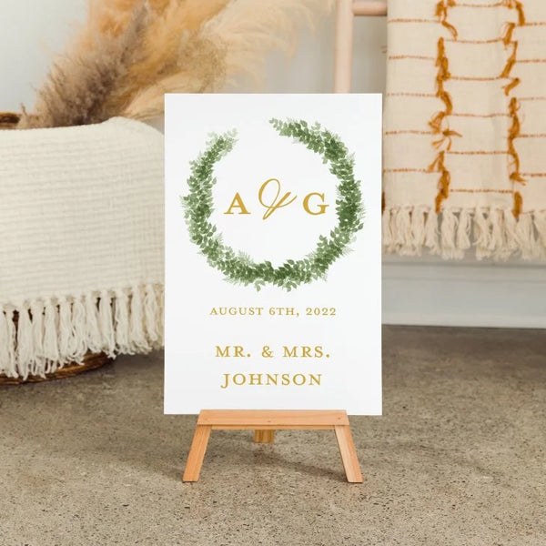 Personalized Wooden 12” x 18” Wedding Sign - Love Wreath Initial