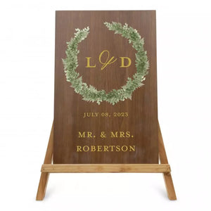 Personalized Wooden 12” x 18” Wedding Sign - Love Wreath Initial