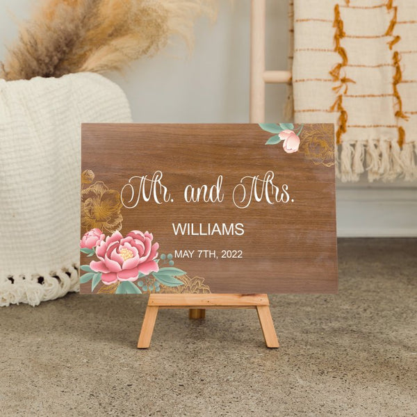 Personalized Wooden 12” x 18” Wedding Sign - Modern Floral