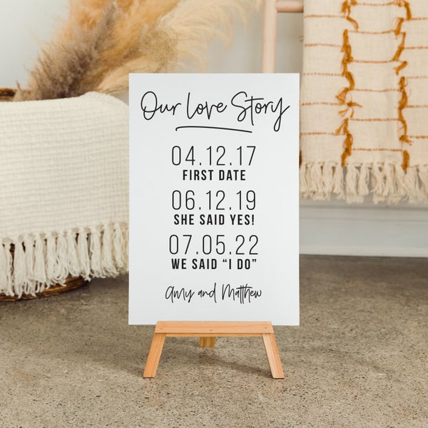 Personalized Wooden 12” x 18” Wedding Sign - Love Story Dates