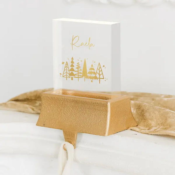 Personalized Acrylic Christmas Stocking Holder with Weighted Base - Winter Pines