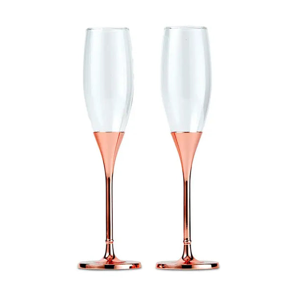 Rose Gold Champagne Glasses With Rhinestone Crystals