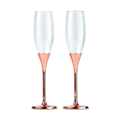 Rose Gold Champagne Glasses With Rhinestone Crystals