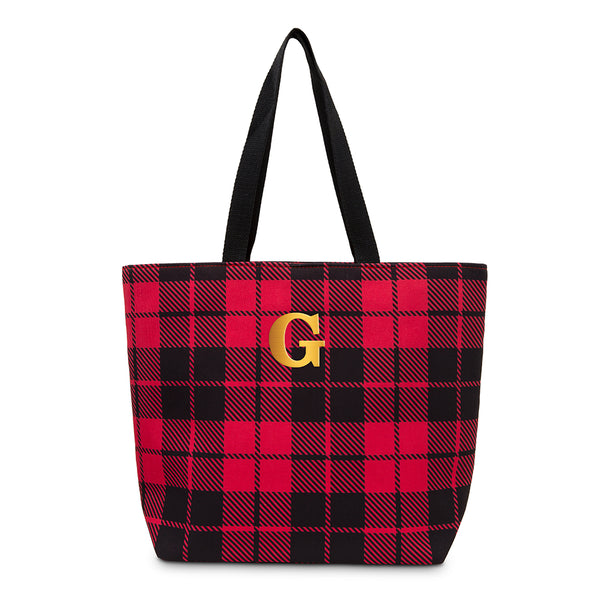 Personalized Extra-Large Cotton Fabric Canvas Tote Bag - Buffalo Plaid