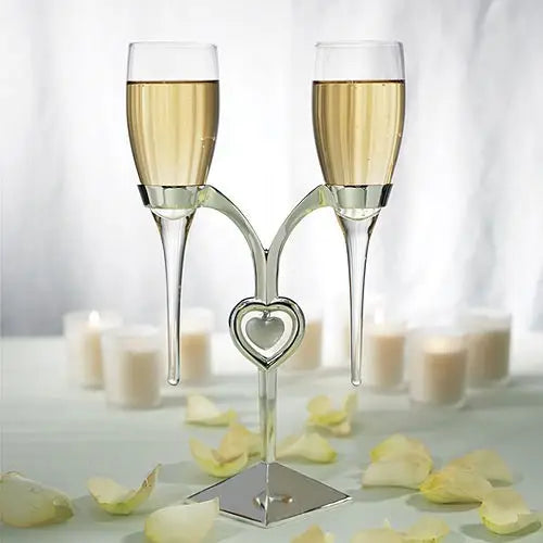 Glass Flutes With Silver Stand Wedding Champagne Glasses