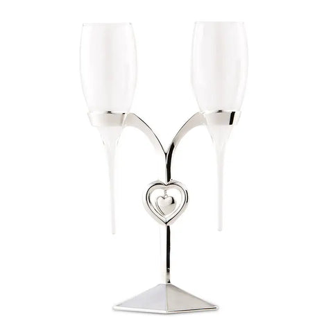 Glass Flutes With Silver Stand Wedding Champagne Glasses