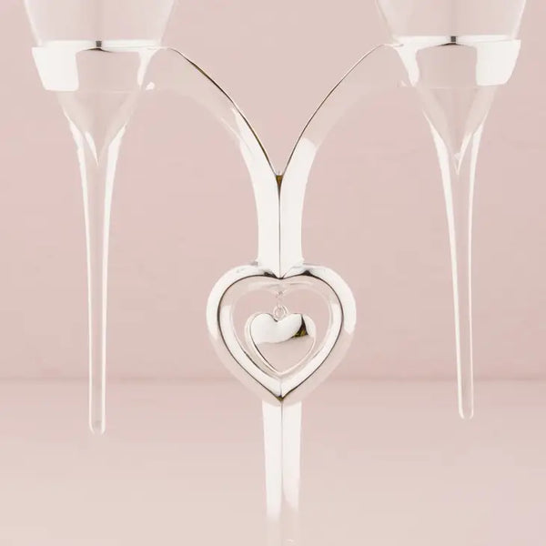 Glass Flutes With Silver Stand Wedding Champagne Glasses