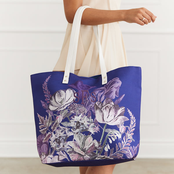 Personalized Extra-Large Cotton Fabric Canvas Tote Bag - Botanicals