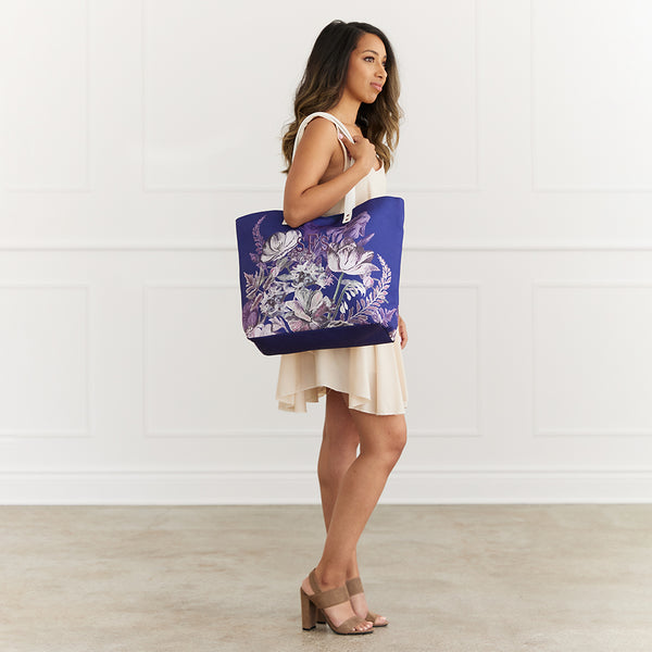 Personalized Extra-Large Cotton Fabric Canvas Tote Bag - Botanicals