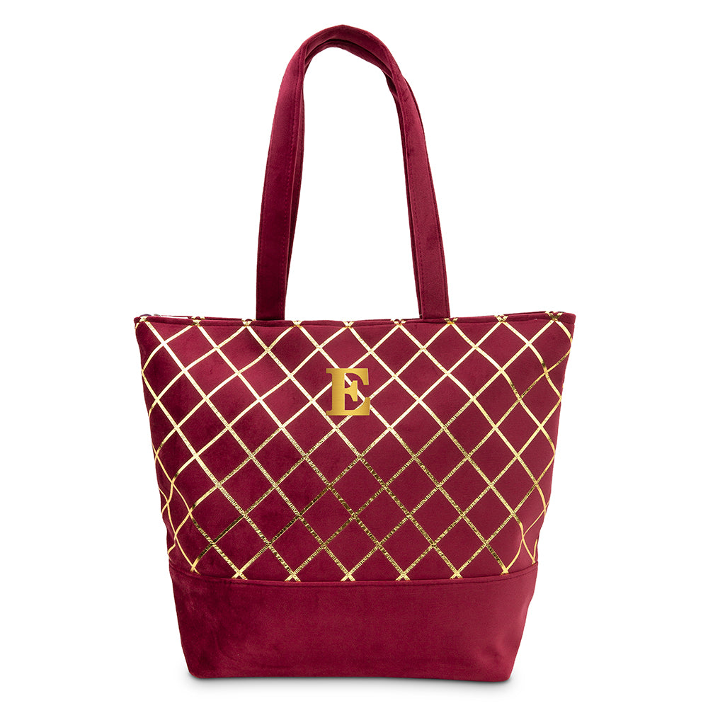 Extra-Large Personalized Velvet Tote Bag - Port Red Diamonds