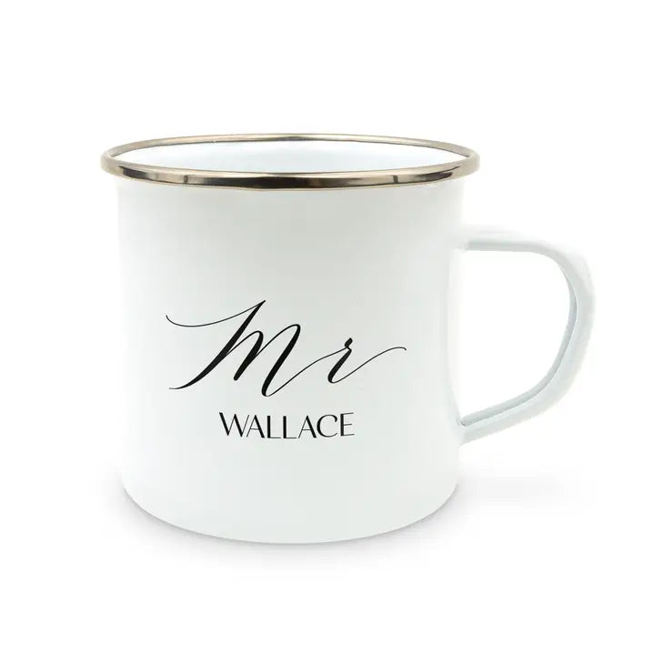 Personalized White Enamel Stainless Steel Coffee Mug - Mr