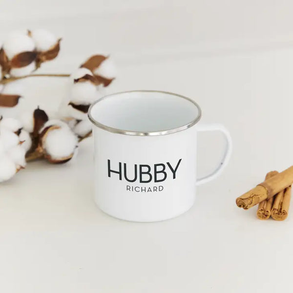 Personalized White Enamel Stainless Steel Coffee Mug - Hubby