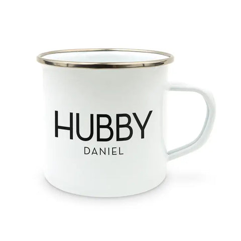 Personalized White Enamel Stainless Steel Coffee Mug - Hubby