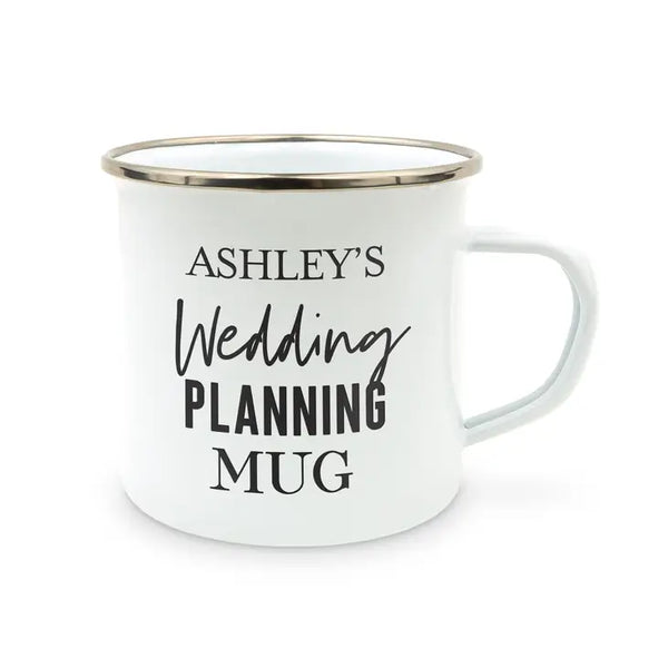 Personalized White Enamel Stainless Steel Coffee Mug - Wedding Planning Mug