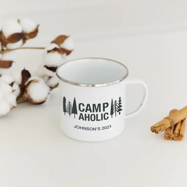 Personalized White Enamel Stainless Steel Coffee Mug - Campaholic