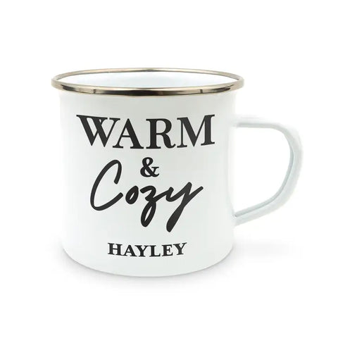 Personalized White Enamel Stainless Steel Coffee Mug - Warm & Cozy