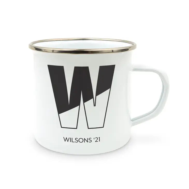 Personalized White Enamel Stainless Steel Coffee Mug - Retro Color Block Initial