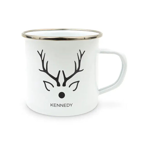 Personalized White Enamel Stainless Steel Coffee Mug - Rudolph