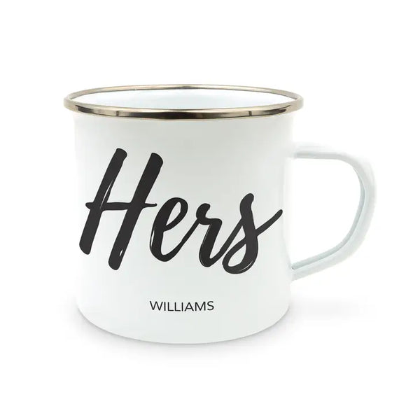 Personalized White Enamel Stainless Steel Coffee Mug - Hers