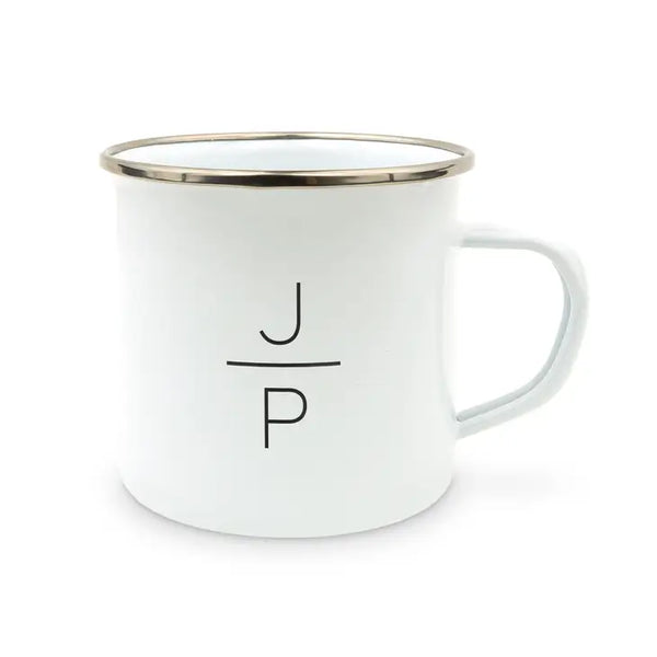 Personalized White Enamel Stainless Steel Coffee Mug - Stacked Monogram