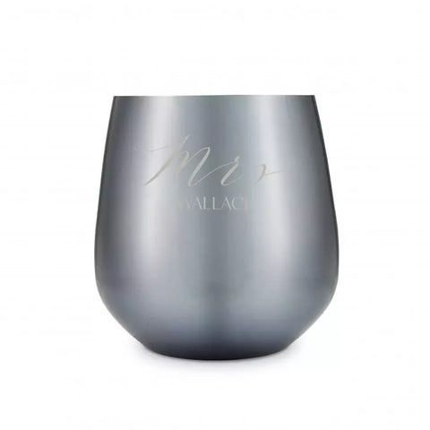 Custom Engraved 16 oz. Navy Metal Stemless Wine Glass - Mrs