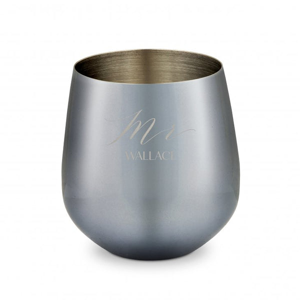 Custom Engraved 16 oz. Navy Metal Stemless Wine Glass - Mr