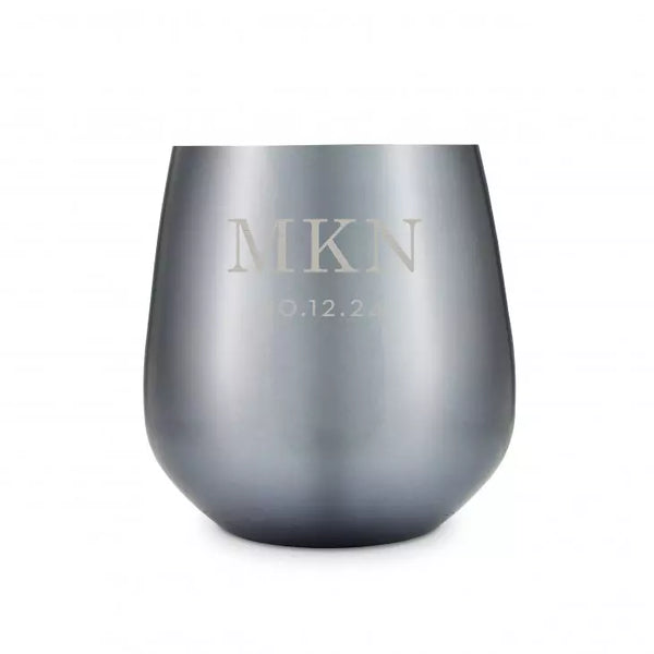 Custom Engraved 16 oz. Navy Metal Stemless Wine Glass - Classic Monogram