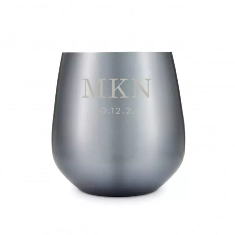 Custom Engraved 16 oz. Navy Metal Stemless Wine Glass - Classic Monogram