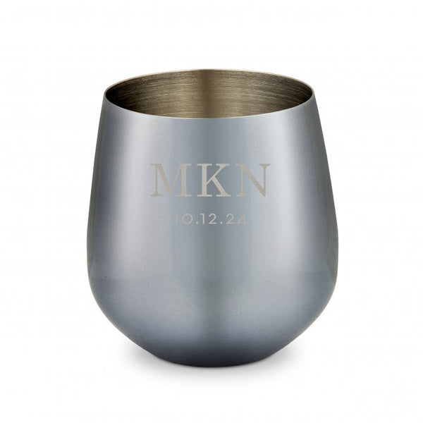 Custom Engraved 16 oz. Navy Metal Stemless Wine Glass - Classic Monogram