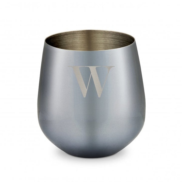 Custom Engraved 16 oz. Navy Metal Stemless Wine Glass - Modern Serif Monogram