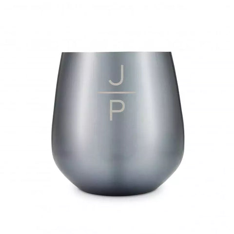 Custom Engraved 16 oz. Navy Metal Stemless Wine Glass - Stacked Monogram