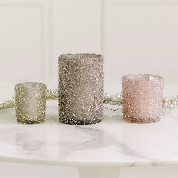 Sugar Frosted Tealight Candle Holders - Pastel Blush - Set of 6