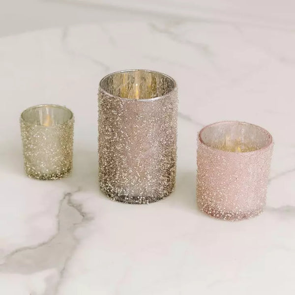 Sugar Frosted Tealight Candle Holders - Pastel Blush - Set of 6