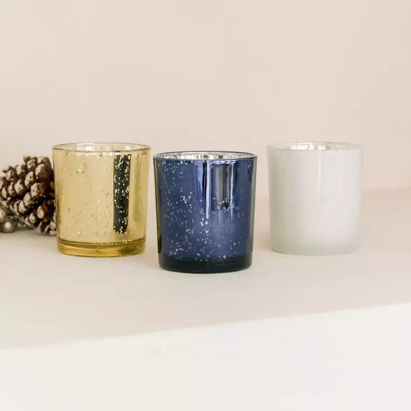 Mercury Glass Tealight Candle Holders - Blue Luster - Set of 6