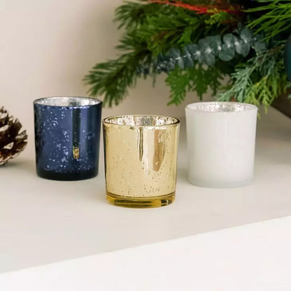 Mercury Glass Tealight Candle Holders - Blue Luster - Set of 6