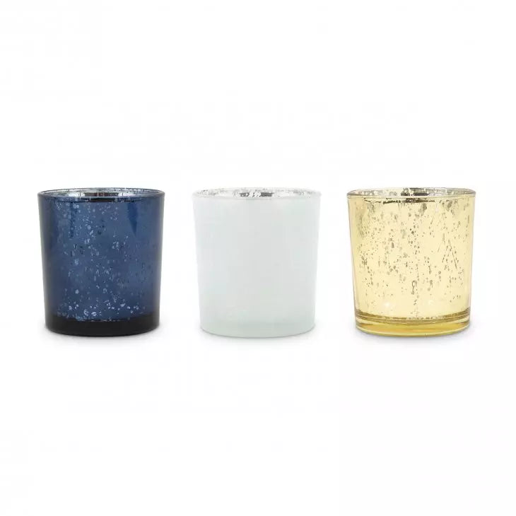 Mercury Glass Tealight Candle Holders - Blue Luster - Set of 6