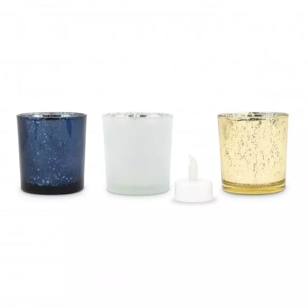 Mercury Glass Tealight Candle Holders - Blue Luster - Set of 6