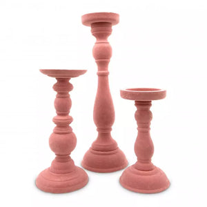 3-Piece Tiered Velvet Spindle Candle Holder Set - Blush Pink