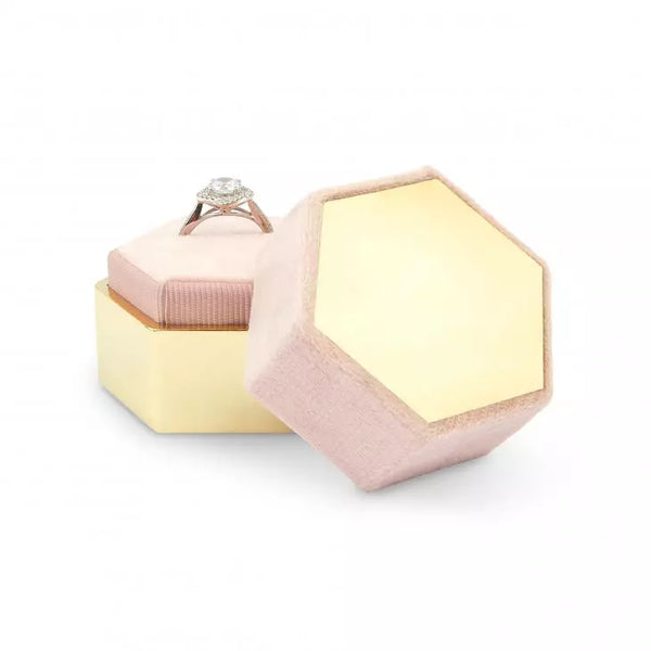 Velvet Hexagon Wedding Ring Box - Blank